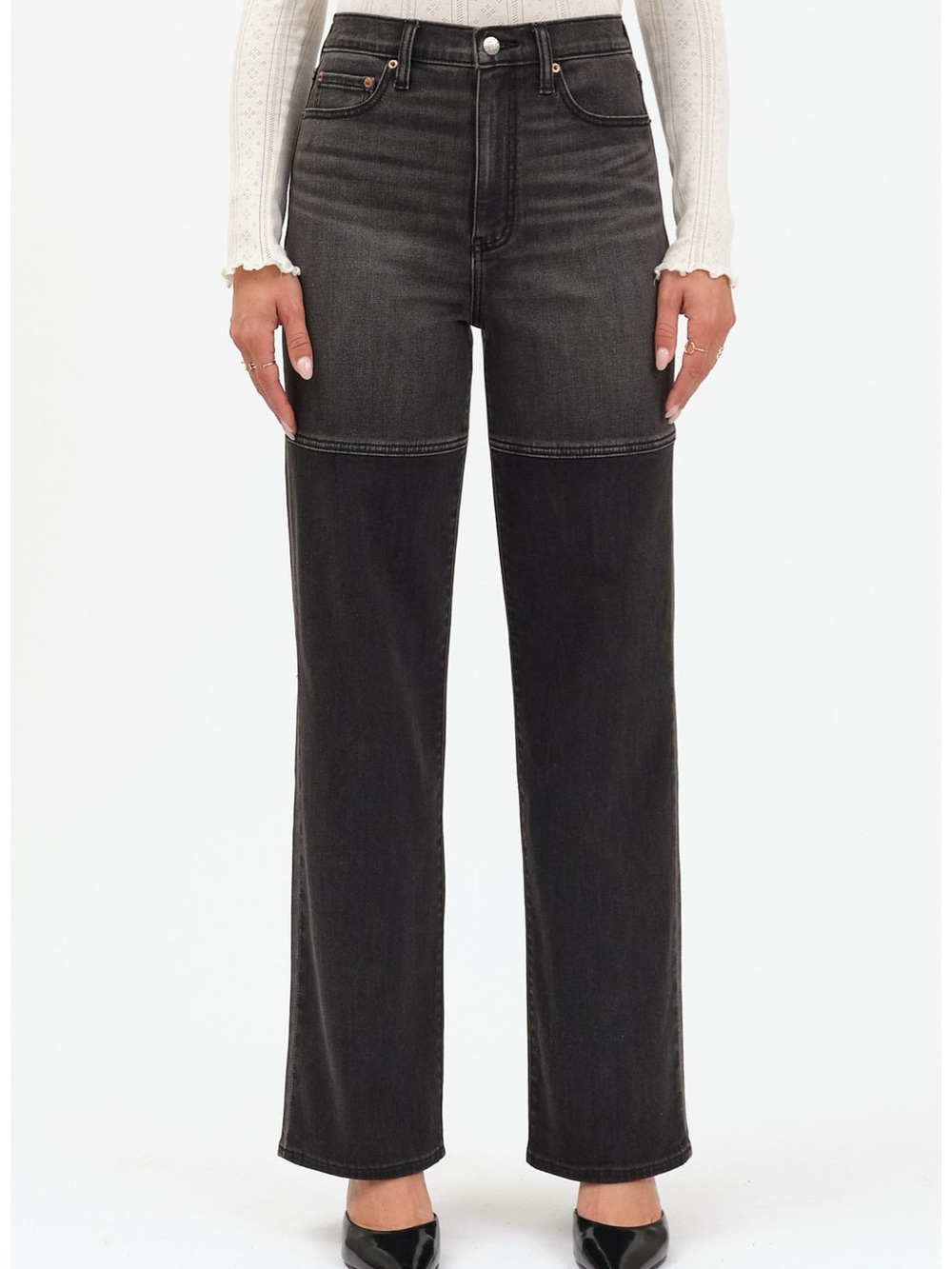 Two-Tone Black Straight-Leg Jeans